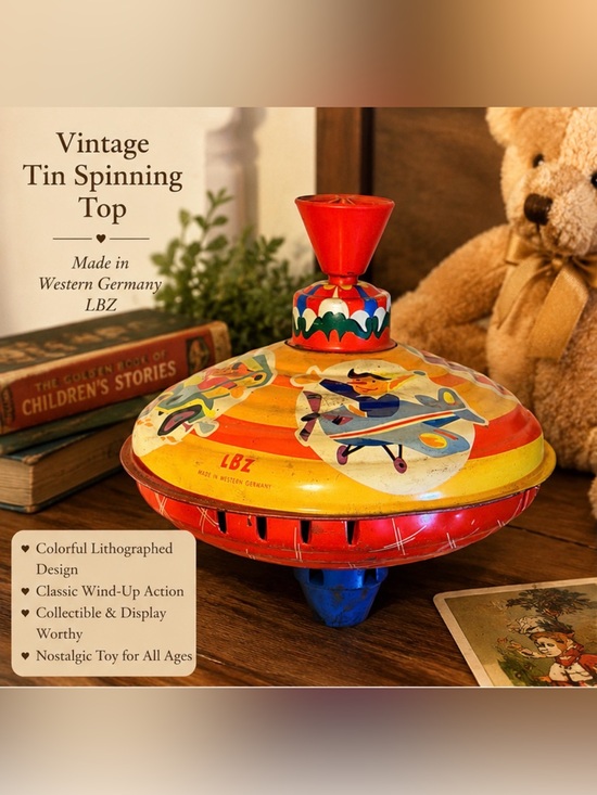 LBZ Other - Vintage LBZ Tin Spinning Top Toy Made in Western Germany | Mid Century